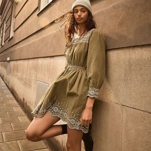 Madewell Embroidered Corduroy Square Neck Mini Dress